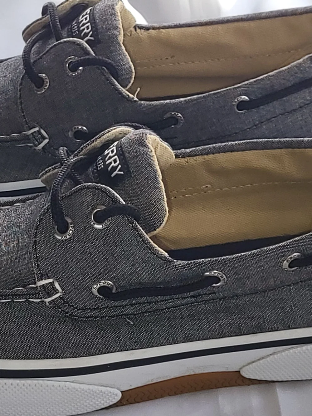 Gray Canvas Boat Shoe with White Stitching